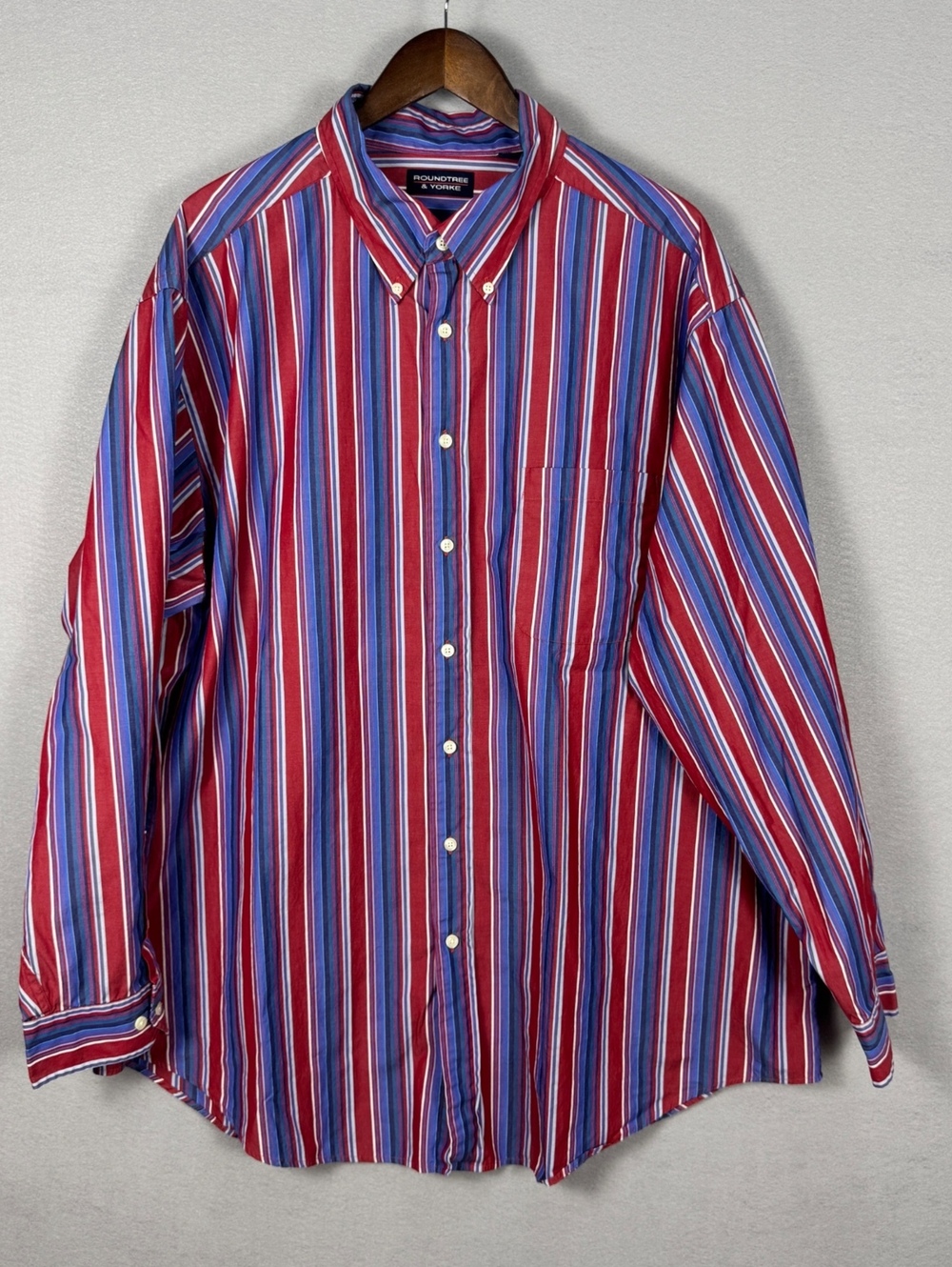 Roundtree & Yorke Mens 3XL Tall Striped Cotton Button Up